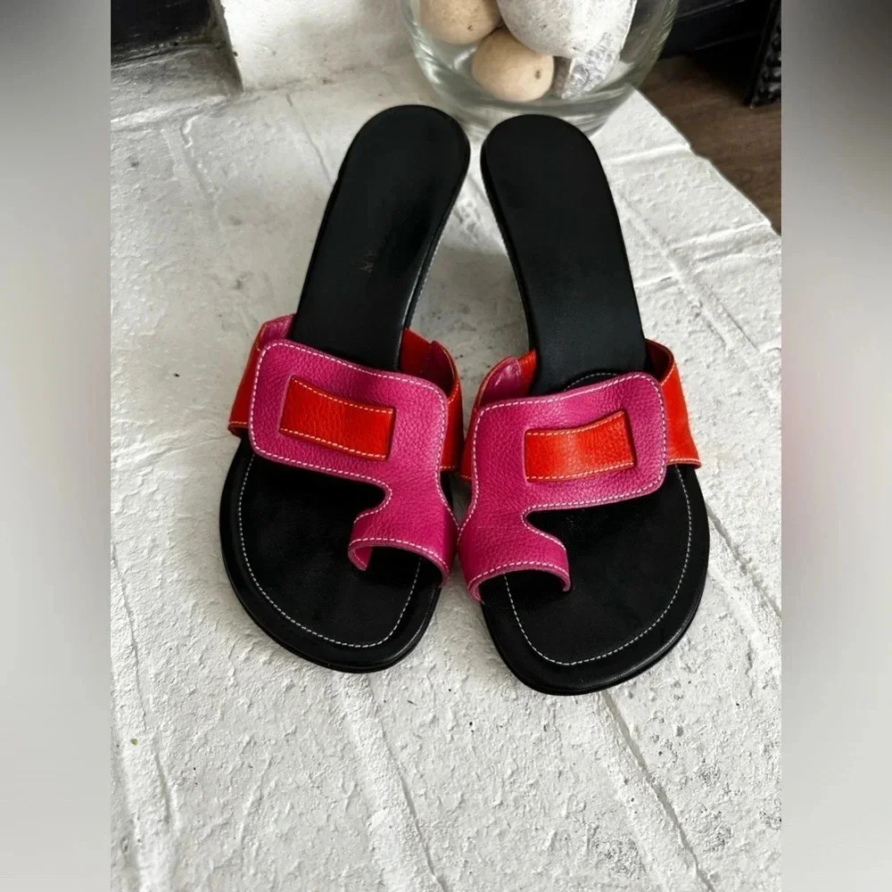 Cole Haan Womens Split Toe Pink Orange Wedge Sandals Slip On Mules Size 7.5 - Picture 2 of 7